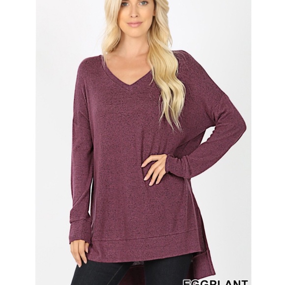 Brushed Melange Soft V-Neck High Low Sweater! - Picture 3 of 9
